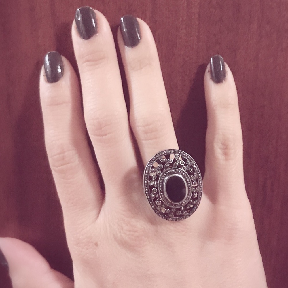 Sterling and onyx cocktail ring